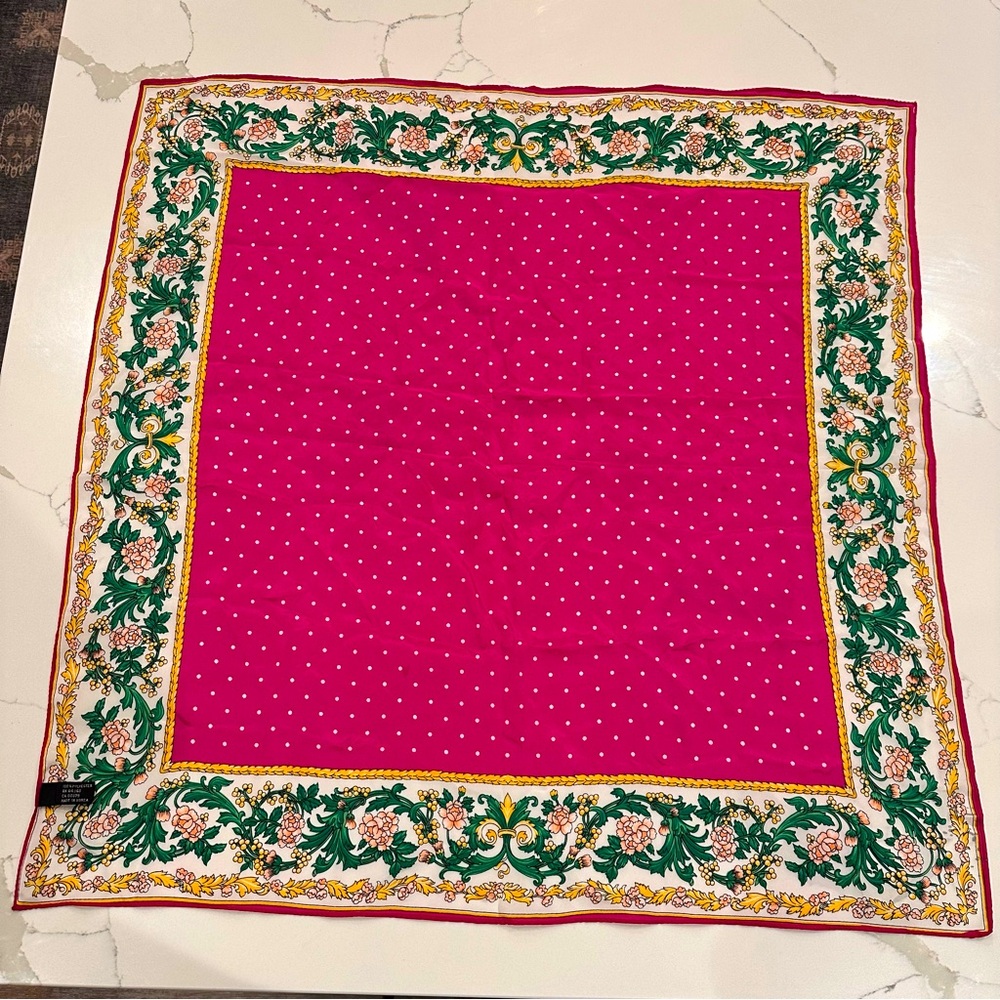 Vintage Colorful Square Scarf 30” Polka Dot Floral Neck Wrap Pink Green Retro